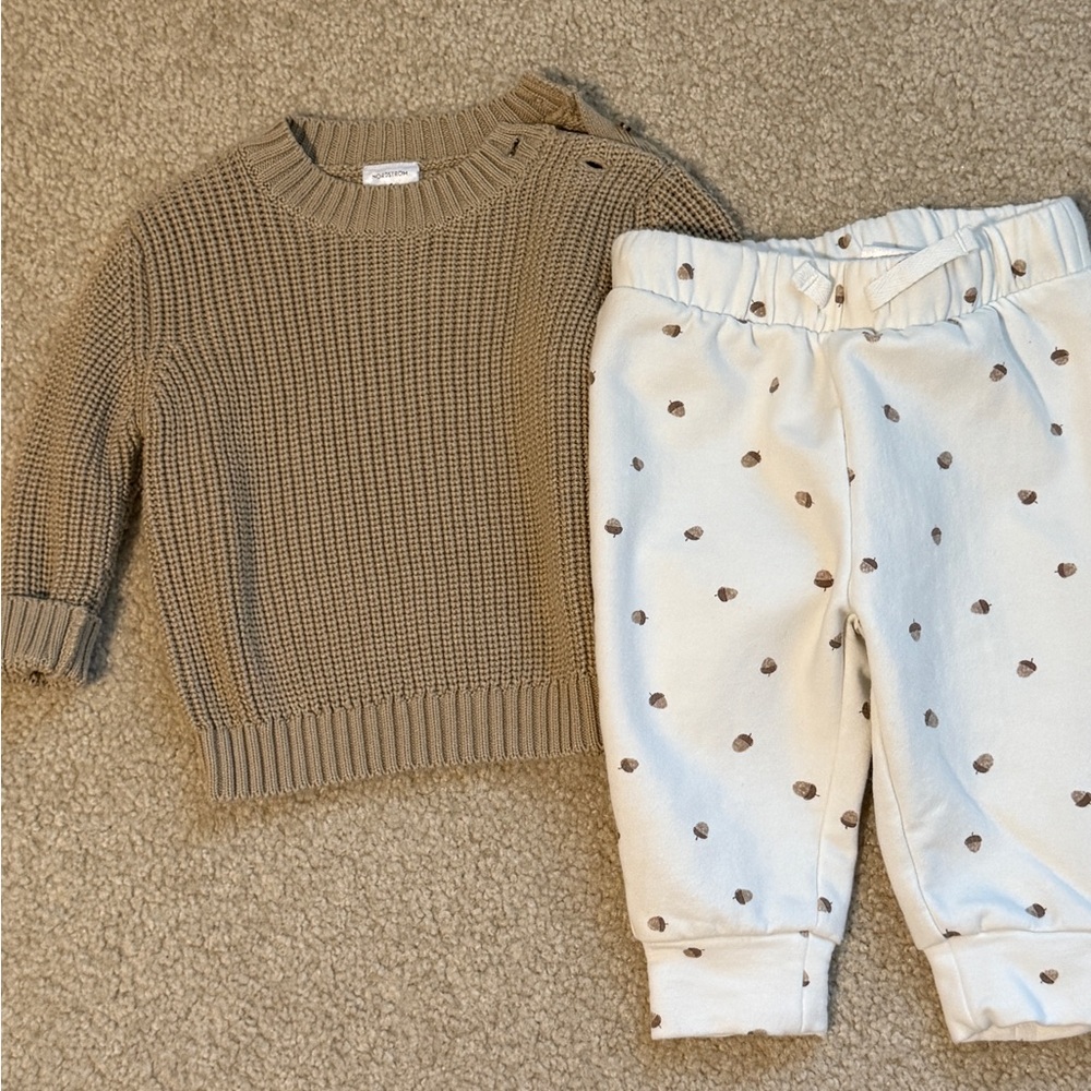 Nordstrom Tan Knit Sweater and Cream Acorn Pants Set